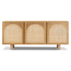 Natural Oak Sideboard - Arched Cane Doors - 70" Wide - 3 Cabinets