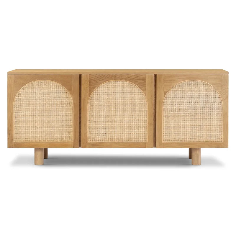 Natural Oak Sideboard - Arched Cane Doors - 70" Wide - 3 Cabinets
