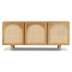 Natural Oak Sideboard - Arched Cane Doors - 70" Wide - 3 Cabinets