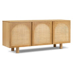 Natural Oak Sideboard - Arched Cane Doors - 70" Wide - 3 Cabinets
