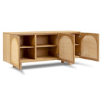 Natural Oak Sideboard - Arched Cane Doors - 70" Wide - 3 Cabinets