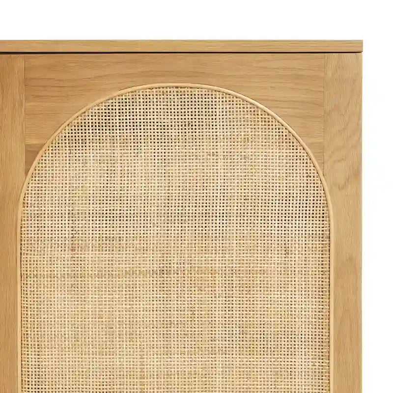 Natural Oak Sideboard - Arched Cane Doors - 70" Wide - 3 Cabinets