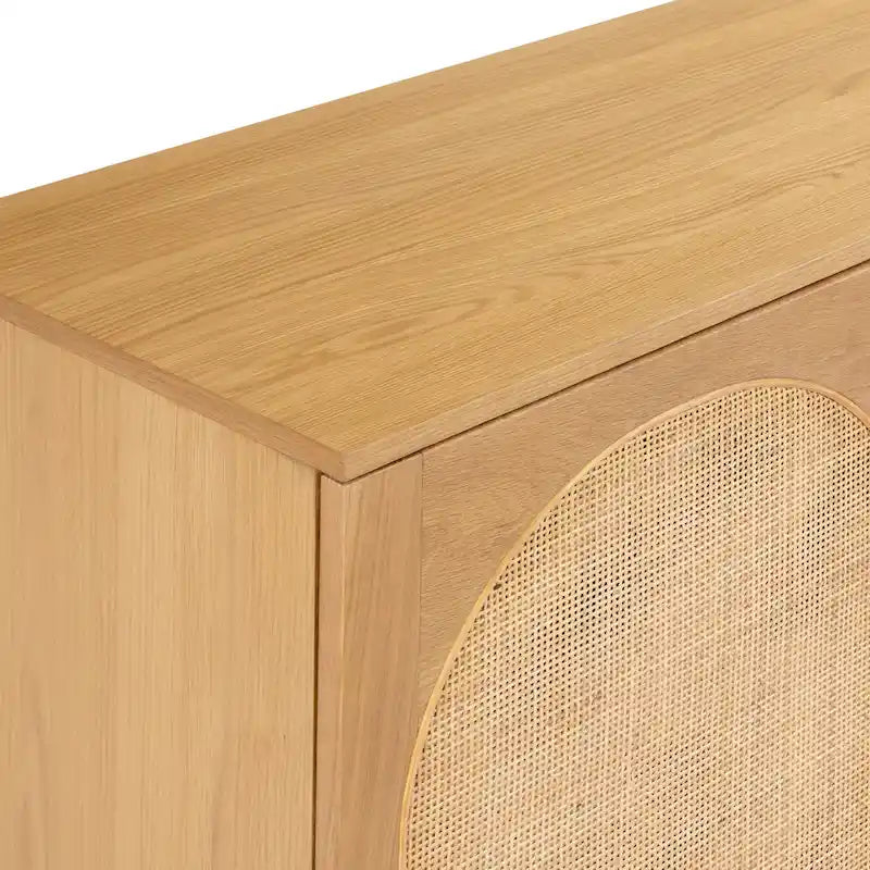 Natural Oak Sideboard - Arched Cane Doors - 70" Wide - 3 Cabinets