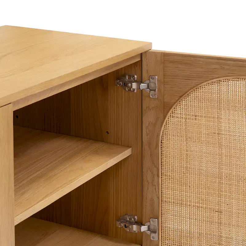 Natural Oak Sideboard - Arched Cane Doors - 70" Wide - 3 Cabinets