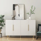White Fluted Panel Storage Cabinet with Metal Handles