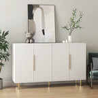 White Fluted Panel Storage Cabinet with Metal Handles