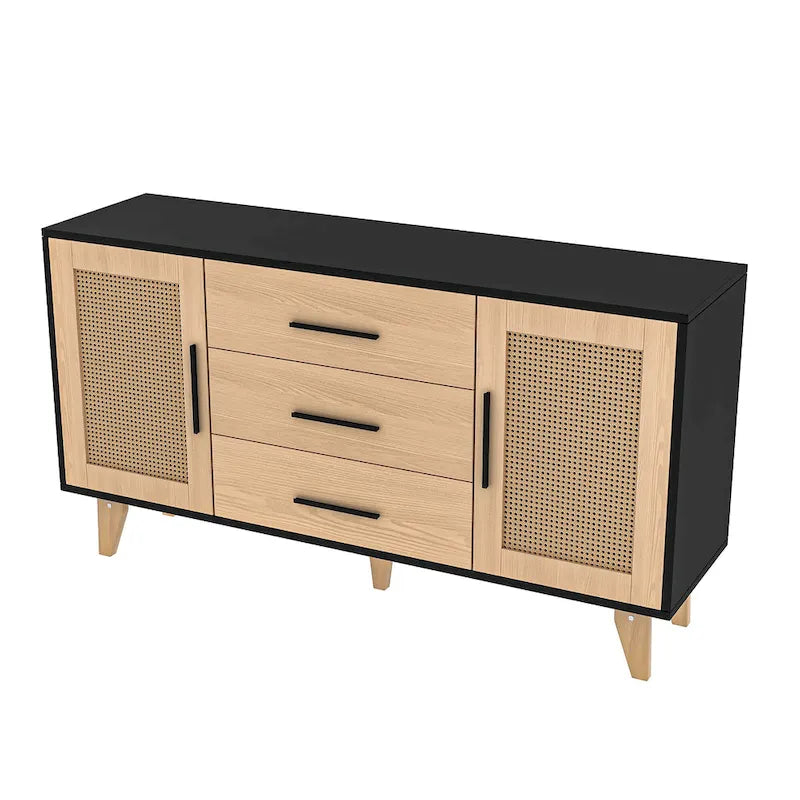 59" Rattan Storage Cabinet with 3 Drawers - Black/White