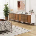 59" Rattan Storage Cabinet with 3 Drawers - Black/White