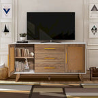 59" Rattan Storage Cabinet with 3 Drawers - Black/White