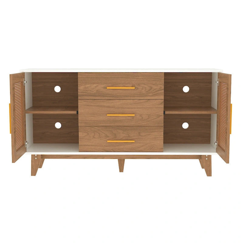 59" Rattan Storage Cabinet with 3 Drawers - Black/White