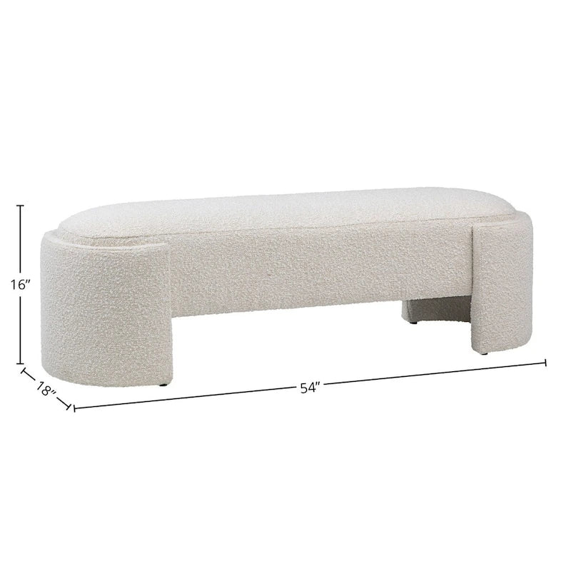 Off-White Boucle Oval Bench 54" with Half-Bezel Feet
