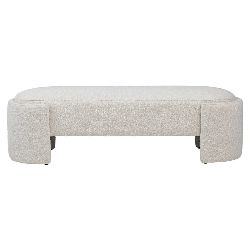 Off-White Boucle Oval Bench 54" with Half-Bezel Feet