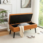 Black Faux Leather Storage Bench with Wood Legs