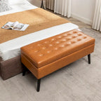 Black Faux Leather Storage Bench with Wood Legs