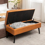 Black Faux Leather Storage Bench with Wood Legs