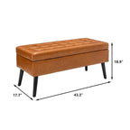 Black Faux Leather Storage Bench with Wood Legs