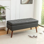 Black Faux Leather Storage Bench with Wood Legs