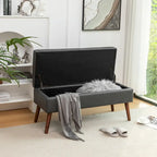 Black Faux Leather Storage Bench with Wood Legs