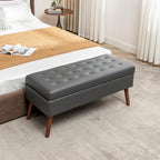 Black Faux Leather Storage Bench with Wood Legs