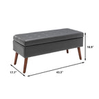 Black Faux Leather Storage Bench with Wood Legs