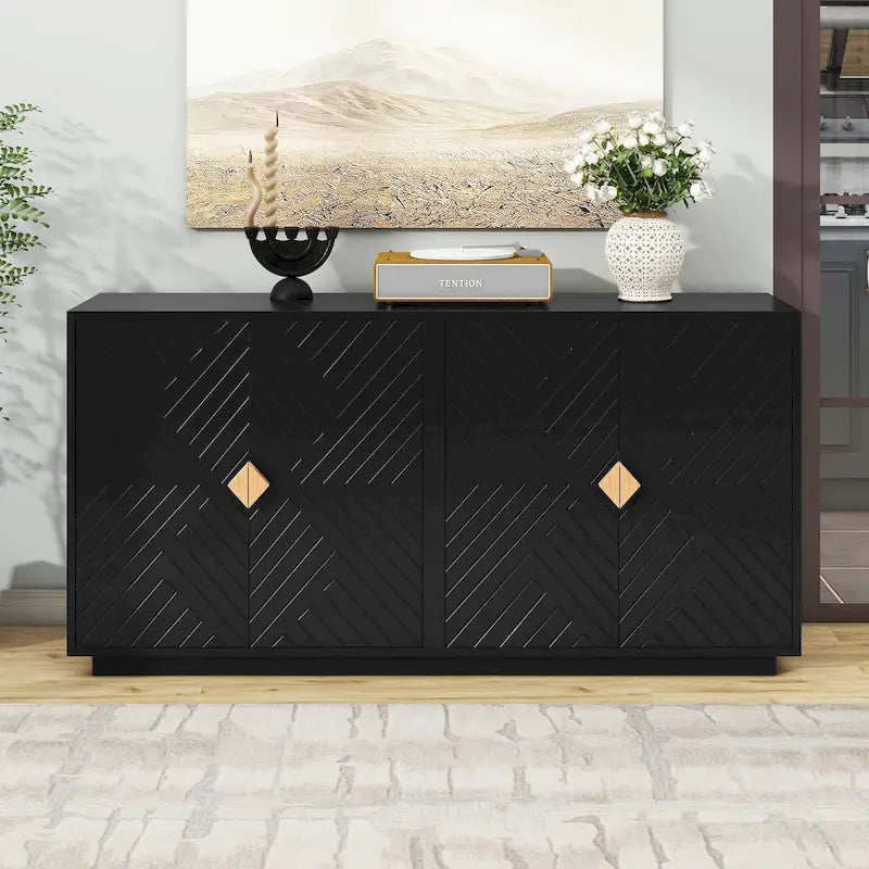 60" 4-Door Storage Sideboard with Diamond Pattern - Black/White/Navy