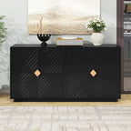 60" 4-Door Storage Sideboard with Diamond Pattern - Black/White/Navy
