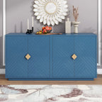 60" 4-Door Storage Sideboard with Diamond Pattern - Black/White/Navy