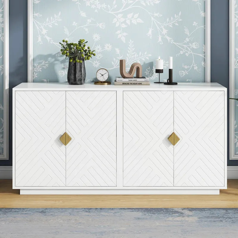 60" 4-Door Storage Sideboard with Diamond Pattern - Black/White/Navy