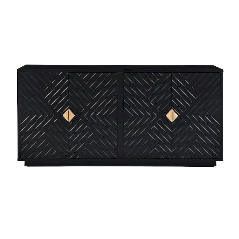 60" 4-Door Storage Sideboard with Diamond Pattern - Black/White/Navy