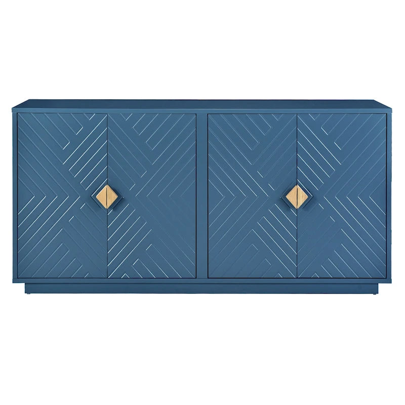 60" 4-Door Storage Sideboard with Diamond Pattern - Black/White/Navy