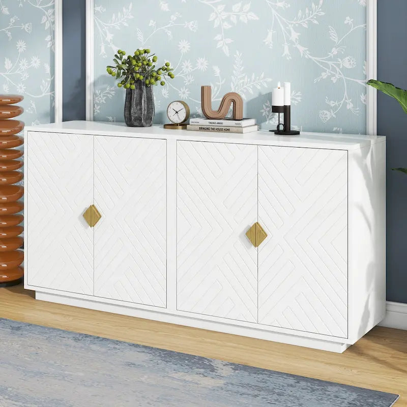 60" 4-Door Storage Sideboard with Diamond Pattern - Black/White/Navy