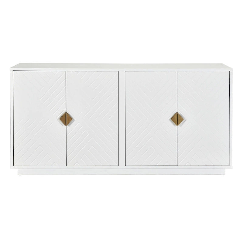 60" 4-Door Storage Sideboard with Diamond Pattern - Black/White/Navy
