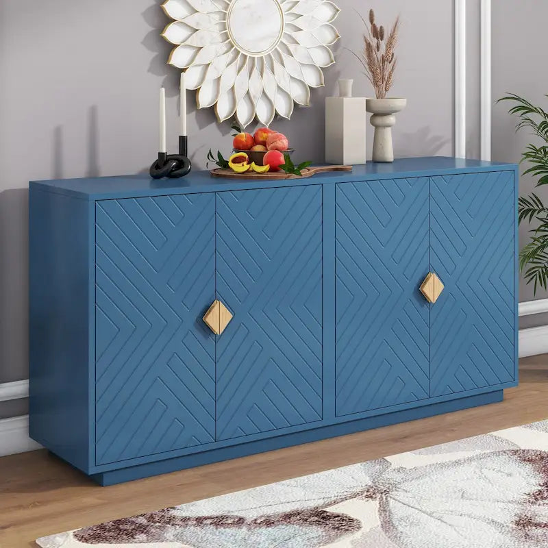 60" 4-Door Storage Sideboard with Diamond Pattern - Black/White/Navy