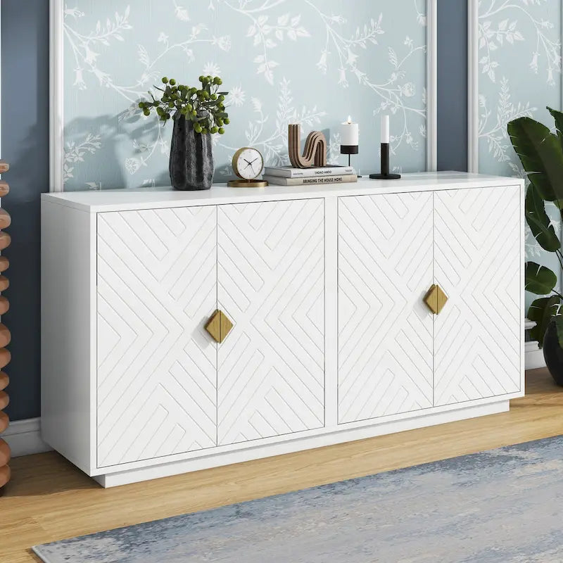60" 4-Door Storage Sideboard with Diamond Pattern - Black/White/Navy