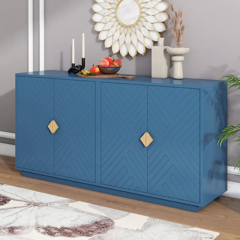 60" 4-Door Storage Sideboard with Diamond Pattern - Black/White/Navy
