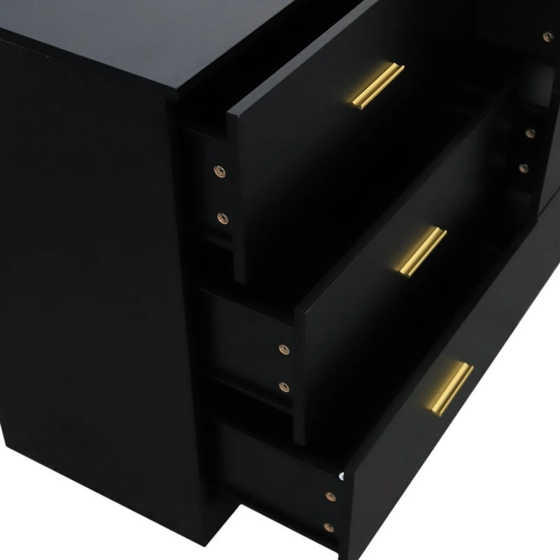 Black 6-Drawer Dresser - Particle Board - Waterproof Surface