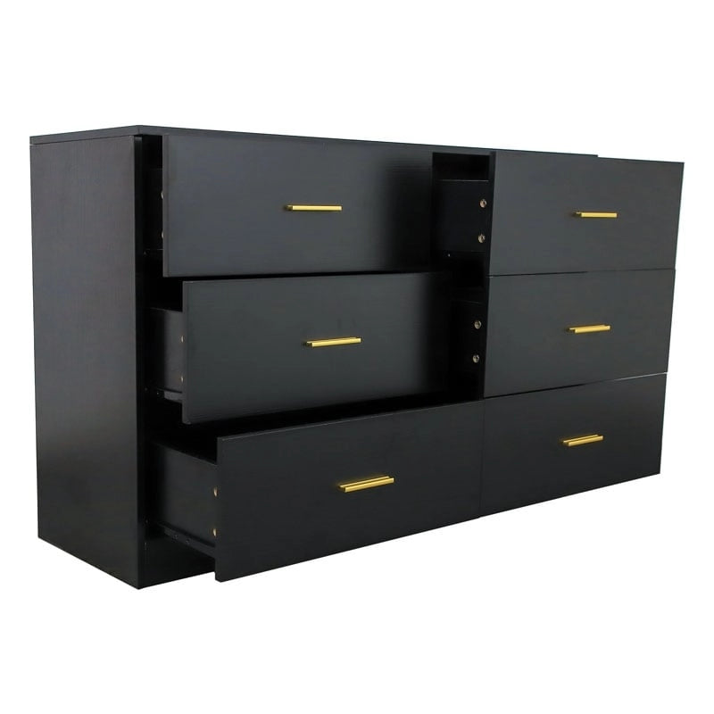 Black 6-Drawer Dresser - Particle Board - Waterproof Surface