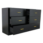 Black 6-Drawer Dresser - Particle Board - Waterproof Surface