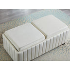 Beige Velvet Storage Ottoman Bench - 45" Wide - Coffee Tray Top