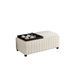 Beige Velvet Storage Ottoman Bench - 45" Wide - Coffee Tray Top