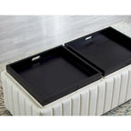 Beige Velvet Storage Ottoman Bench - 45" Wide - Coffee Tray Top