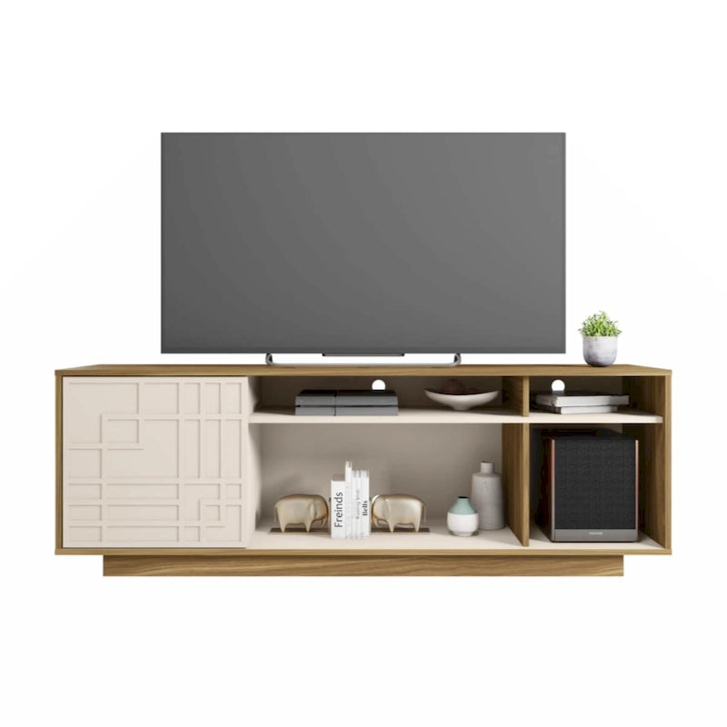 Oak 63" TV Stand with Patterned Door for TVs up to 70"