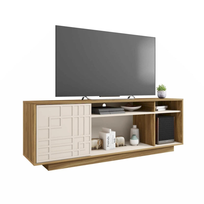 Oak 63" TV Stand with Patterned Door for TVs up to 70"