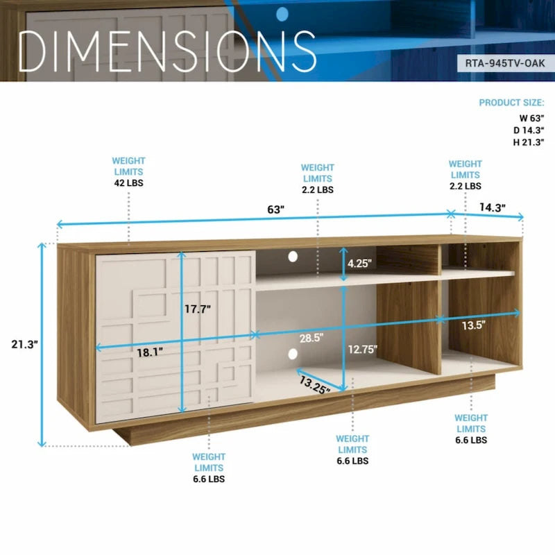 Oak 63" TV Stand with Patterned Door for TVs up to 70"
