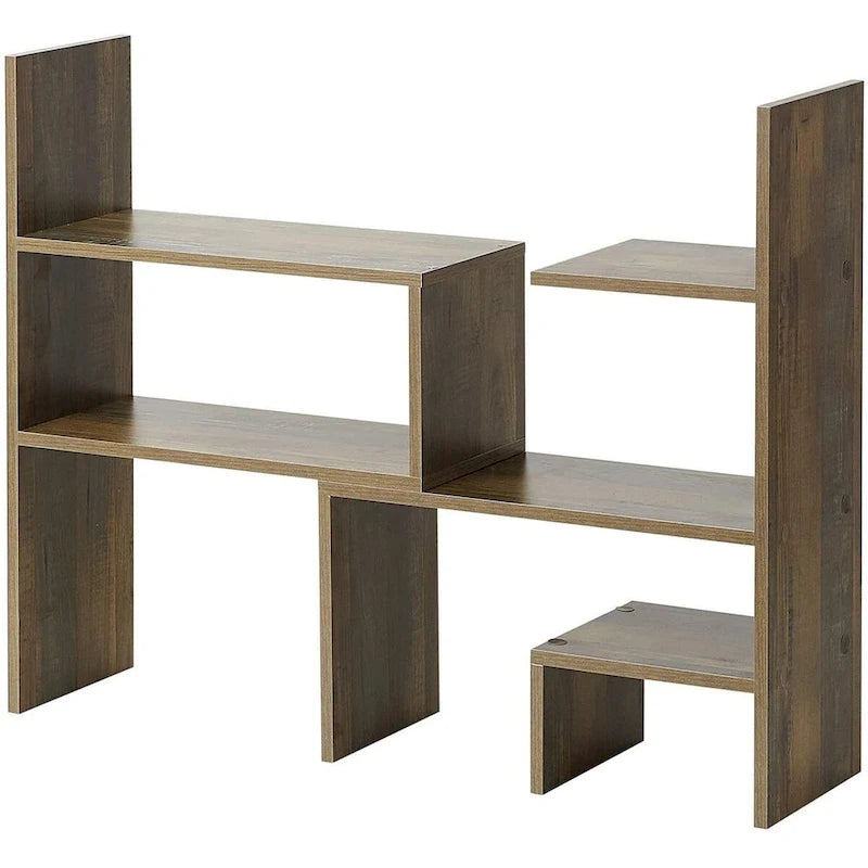 Rustic Brown Adjustable Desktop Bookshelf Organizer