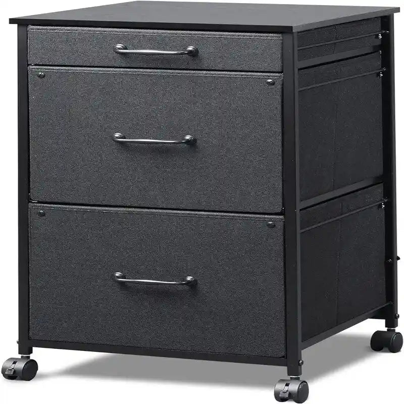 Mobile File Cabinet - 3 Drawers - Wood Top - Steel Frame - Rolling