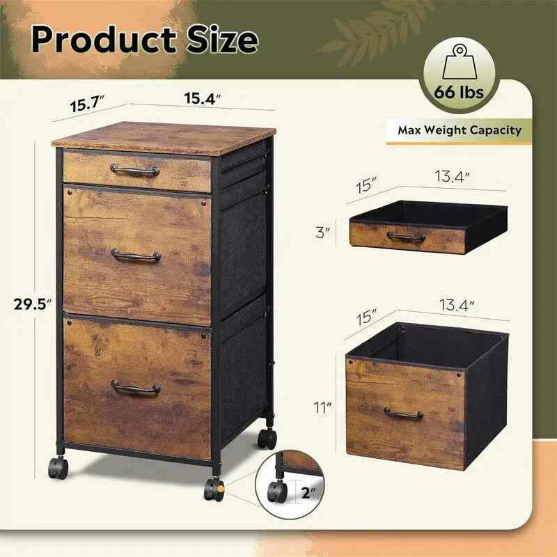 Mobile File Cabinet - 3 Drawers - Wood Top - Steel Frame - Rolling