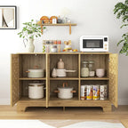 Black 3-Door Storage Cabinet with Woven Doors