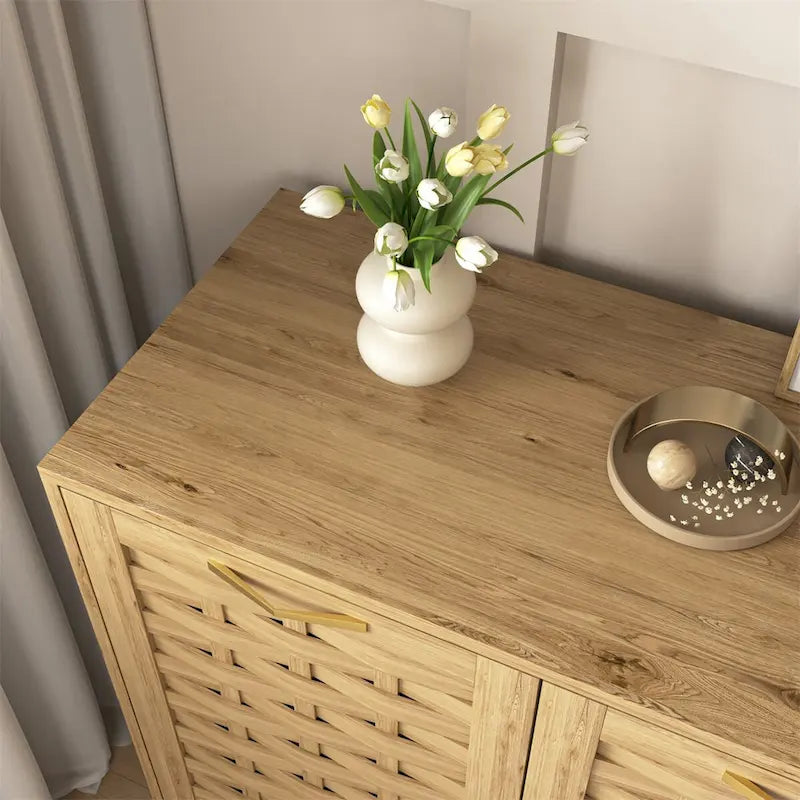 Black 3-Door Storage Cabinet with Woven Doors