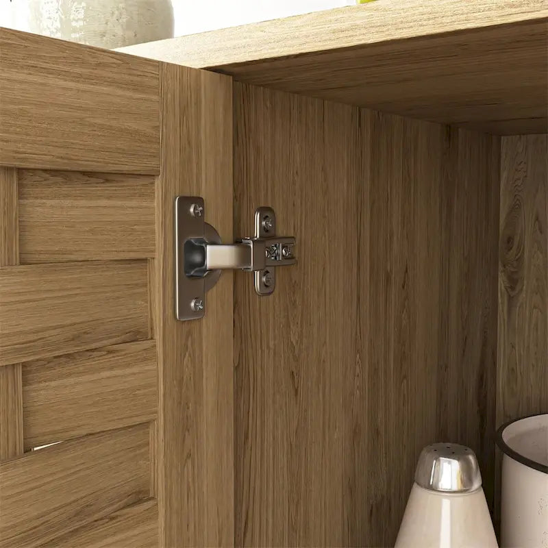 Black 3-Door Storage Cabinet with Woven Doors